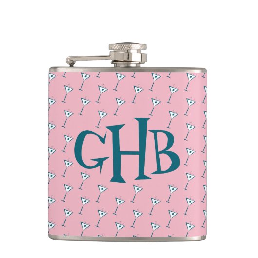 Roze Martini Monogram Heupfles (Voorkant)