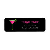 Roze Martini op zwart | Fun Retro Adres Etiket (Voorkant)