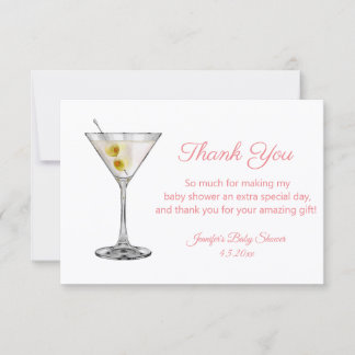 roze martini schrift meisje baby shower bedankt ka notitiekaartje