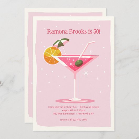 Roze Martini uitnodiging (Voorkant / Achterkant)