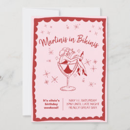 Roze Martinis in Bikinis Verjaardagsuitnodiging Kaart