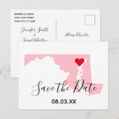 Roze Maryland Red Heart Sparen de Datum Aankondigingskaart (Voorkant / Achterkant)