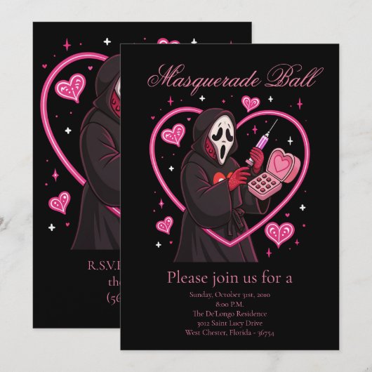 Roze Masker Halloween-feest Kaart (Voorkant / Achterkant)