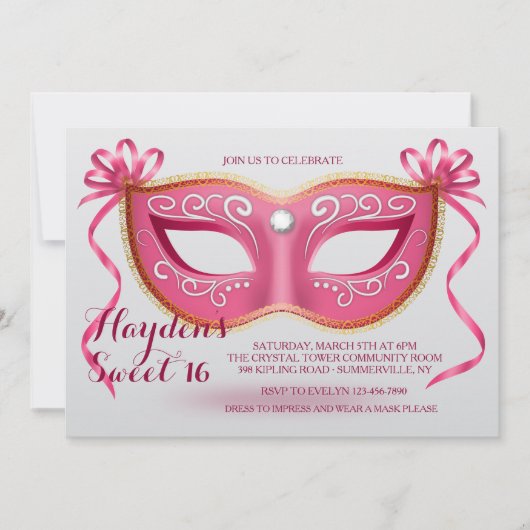 Roze Masker Uitnodiging (Voorkant)