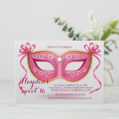 Roze Masker Uitnodiging (Staand voorkant)