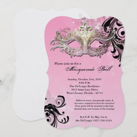 Roze Maskerade Bal Masker Kostuum Halloween Onderd Kaart (Voorkant / Achterkant)