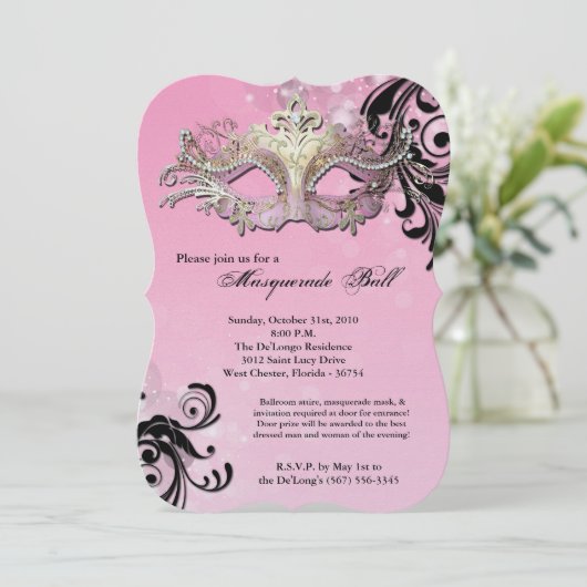 Roze Maskerade Bal Masker Kostuum Halloween Onderd Kaart (Staand voorkant)