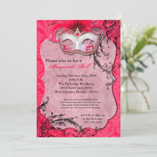 Roze Maskerade Bal Masker Kostuum Halloween Onderd Kaart (Staand voorkant)