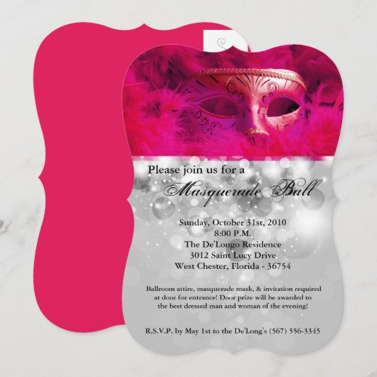 Roze Maskerade Bal Masker Kostuum Halloween Onderd Kaart (Voorkant / Achterkant)