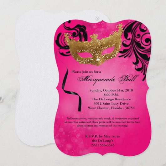 Roze Maskerade Bal Masker Kostuum Halloween Onderd Kaart (Voorkant / Achterkant)