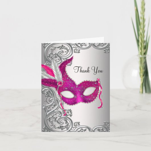 Roze Maskerade Feest Bedanktkaarten Bedankkaart (Voorkant)