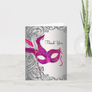 Roze Maskerade Feest Bedanktkaarten Bedankkaart