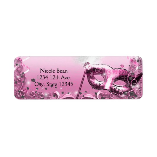 Roze Maskerade Masker Elegant Ball Party Etiket (Voorkant)