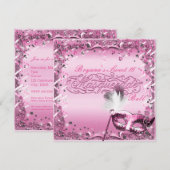 Roze Maskerade Masker Elegant Ball Party Kaart (Voorkant / Achterkant)