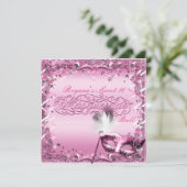 Roze Maskerade Masker Elegant Ball Party Kaart (Staand voorkant)