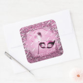 Roze Maskerade Masker Elegant Ball Party Vierkante Sticker (Envelop)