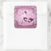 Roze Maskerade Masker Elegant Ball Party Vierkante Sticker (Tas)