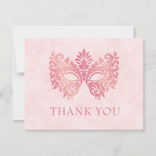 Roze Maskerade Masker Elegante Quinceanera Bedankkaart (Voorkant)