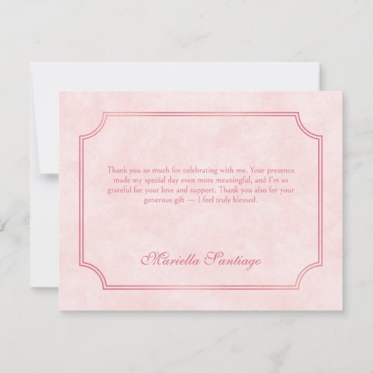 Roze Maskerade Masker Elegante Quinceanera Bedankkaart (Achterkant)