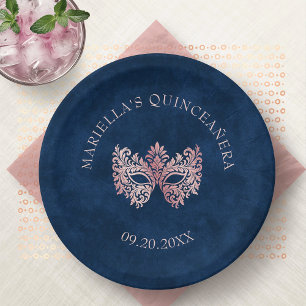 Roze Maskerade Masker Elegante Quinceanera Papieren Bordje