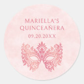 Roze Maskerade Masker Elegante Quinceanera Ronde Sticker (Voorkant)