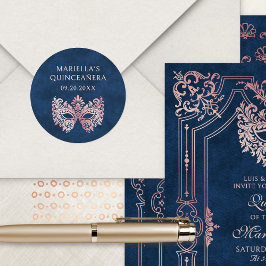 Roze Maskerade Masker Elegante Quinceanera Ronde Sticker