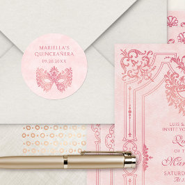 Roze Maskerade Masker Elegante Quinceanera Ronde Sticker