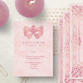 Roze Maskerade Masker Elegante Quinceanera RSVP Kaartje
