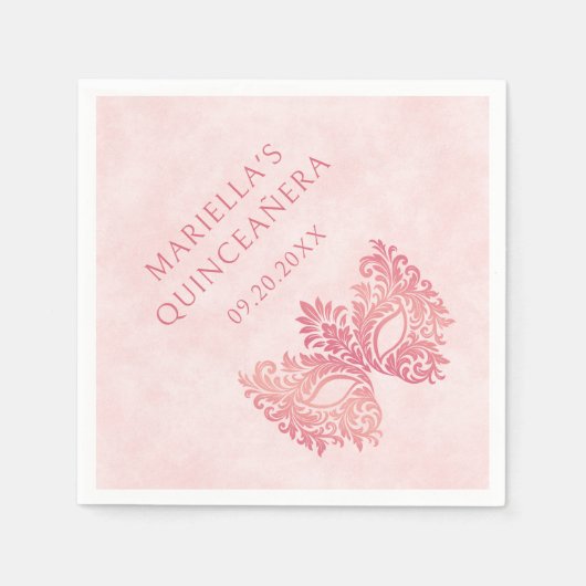 Roze Maskerade Masker Elegante Quinceanera Servet (Voorkant)