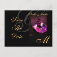 Roze Maskerade Masker Save the Date Briefkaart