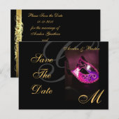 Roze Maskerade Masker Save the Date Briefkaart (Voorkant / Achterkant)