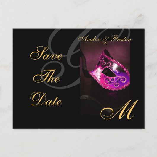 Roze Maskerade Masker Save the Date Briefkaart (Voorkant)