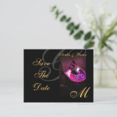 Roze Maskerade Masker Save the Date Briefkaart (Staand voorkant)