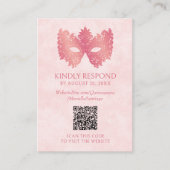Roze Maskerade Quinceanera QR RSVP Informatiekaartje (Voorkant)