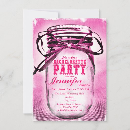 Roze Mason Jar Bachelorette Party Kaart (Voorkant)