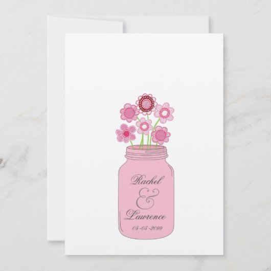 Roze Mason Jar Bloemen Bruiloft Uitnodiging (Achterkant)