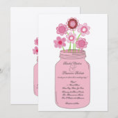 Roze Mason Jar Bloemen Bruiloft Uitnodiging (Voorkant / Achterkant)