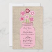 Roze Mason Jar Bloemen & Burlap bruiloft uitnodigi Kaart (Voorkant)
