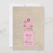 Roze Mason Jar Bloemen & Burlap bruiloft uitnodigi Kaart (Achterkant)