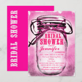 Roze Mason Jar Bridal Shower-uitnodigingen Kaart (Voorkant / Achterkant)