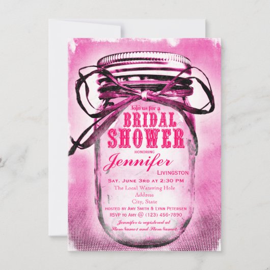 Roze Mason Jar Bridal Shower-uitnodigingen Kaart (Voorkant)