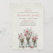 Roze Mason Jar Flowers Baby shower Kaart (Voorkant / Achterkant)