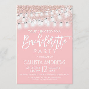 Roze Mason Jar String Lights Glitter Bachelorette Kaart