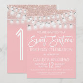 Roze Mason Jar String Lights Glitter Sweet 16 Kaart (Voorkant / Achterkant)