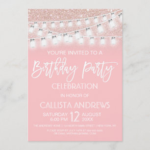 Roze Mason Jar String Lights Glitter Verjaardag Kaart