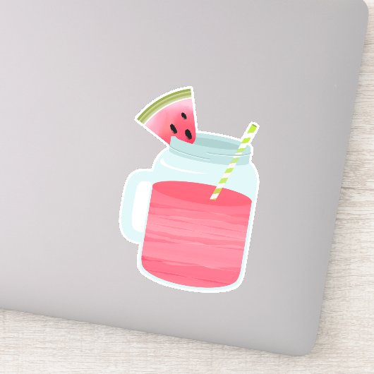 Roze Mason Jar Watermeloen Lemonade Drink Sticker (Detail)