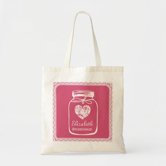 Roze Mason Jar Wedding Canvas tas BRIDESMAID A01 (Voorkant)