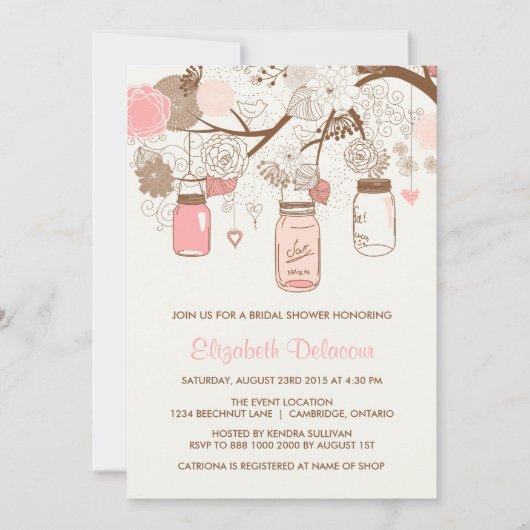 roze Mason Jars Bridal Shower Kaart (Voorkant)