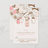 Roze Mason Jars en Bloemen RSVP Kaart (Voorkant / Achterkant)