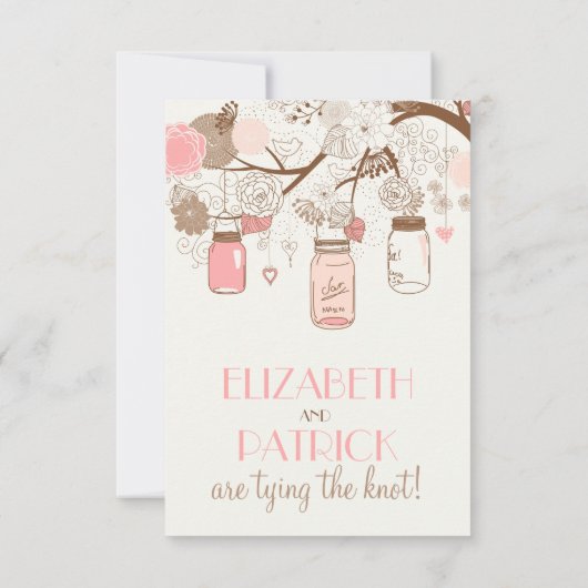  Roze Mason Jars en Flowers RSVP-kaart RSVP Kaartje (Achterkant)